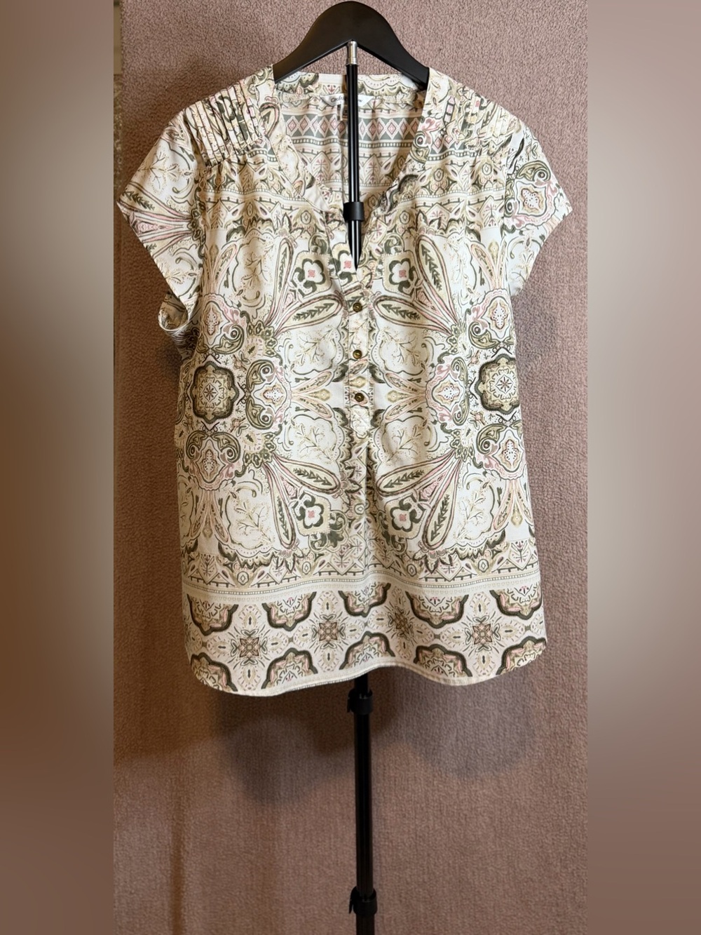 Croft & Barrow Paisley Blouse Women’s XL Cream Sage Boho Top